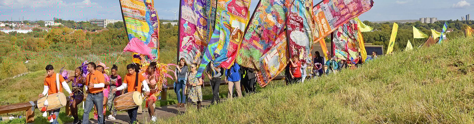 Ethnic flags and drums